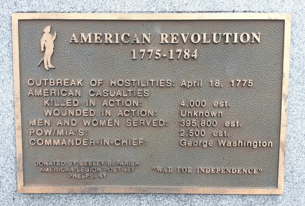 CANANDAIGUA AMERICAN REVOLUTION WAR MEMORIAL PLAQUE