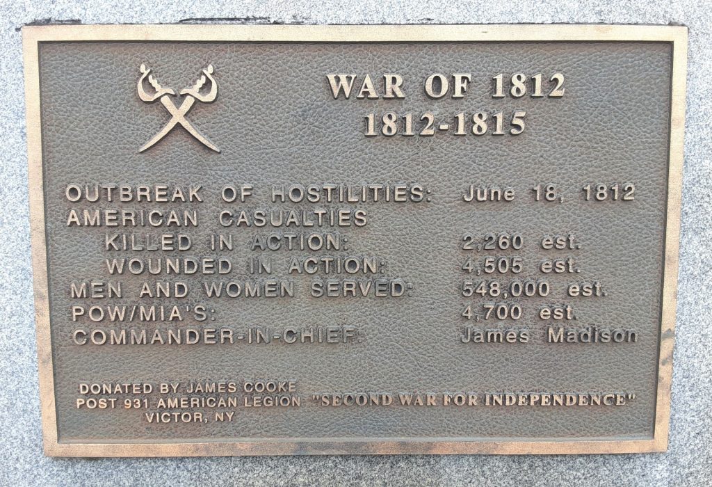CANANDAIGUA WAR OF 1812 MEMORIAL PLAQUE