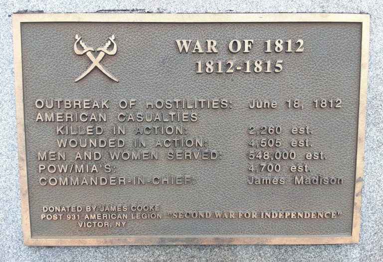 CANANDAIGUA WAR OF 1812 MEMORIAL PLAQUE