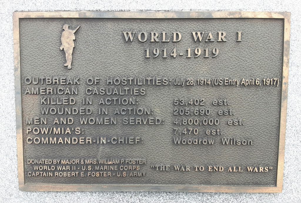 CANANDAIGUA WORLD WAR I MEMORIAL PLAQUE