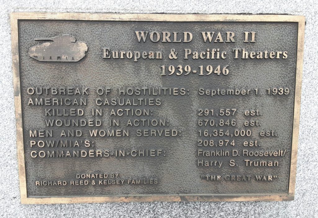CANANDAIGUA WORLD WAR II MEMORIAL PLAQUE