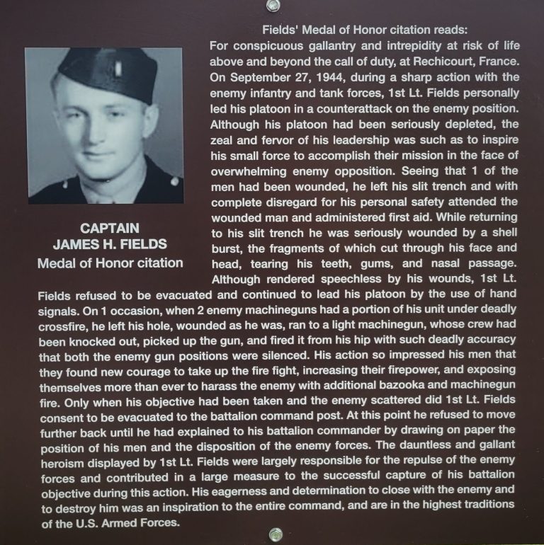 CAPTAIN JAMES H. FIELDS MEDAL OF HONOR WAR MEMORIAL PLAQUE