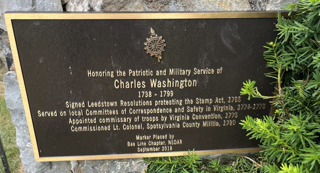 CHARLES WASHINGTON REVOLUTIONARY WAR MEMORIAL PLAQUE
