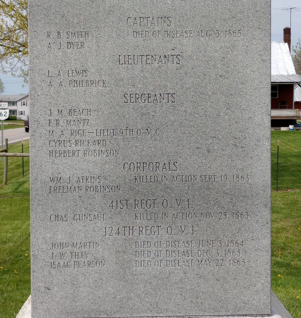 CHATHAM, OH WAR VETERANS MEMORIAL SIDE A