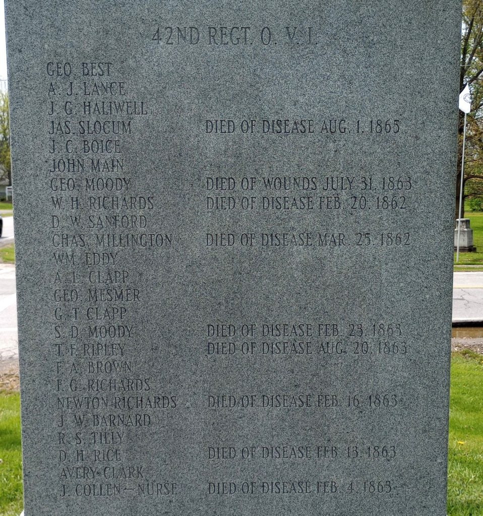CHATHAM, OH WAR VETERANS MEMORIAL SIDE B