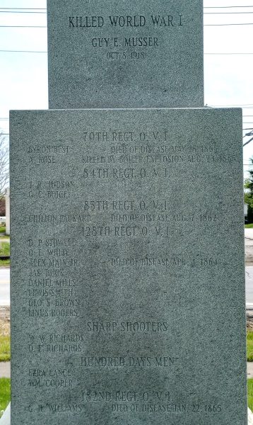 CHATHAM, OH WAR VETERANS MEMORIAL SIDE C