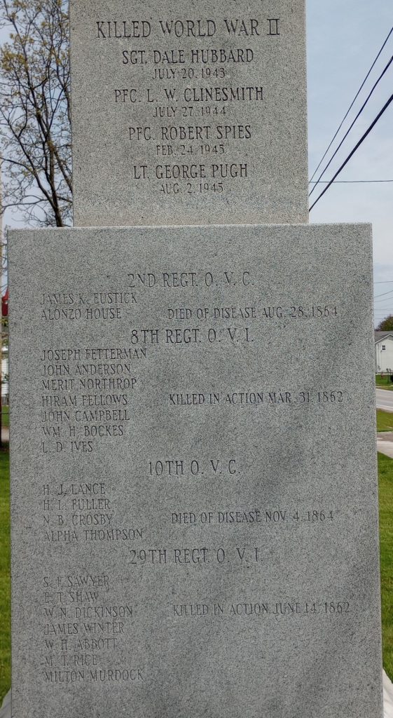 CHATHAM, OH WAR VETERANS MEMORIAL SIDE D