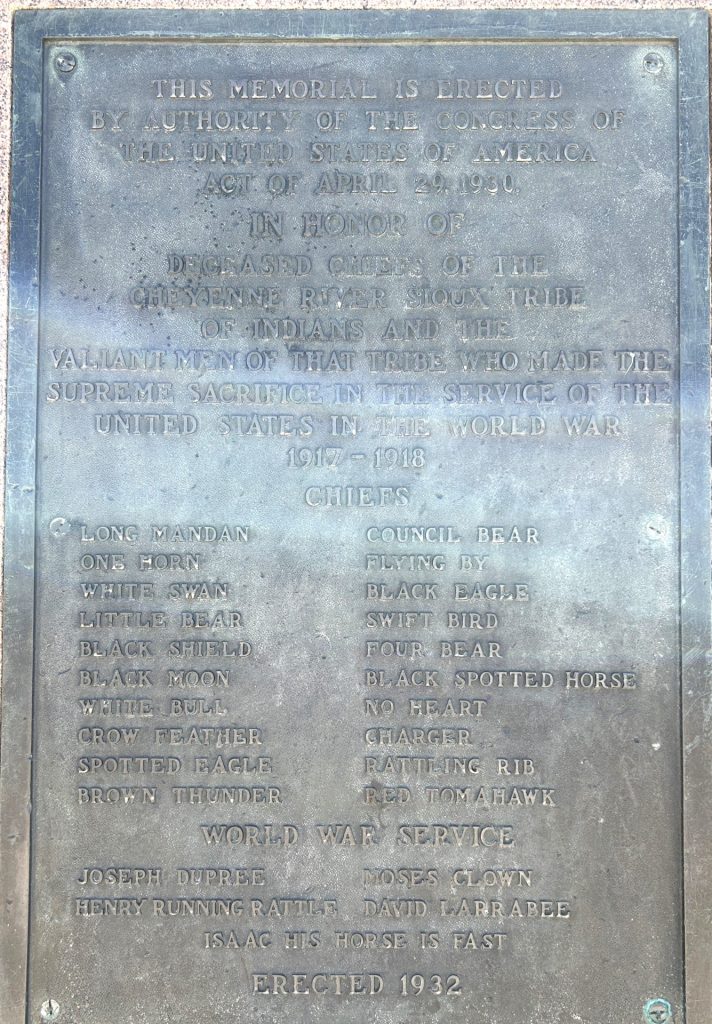 CHEYENNE RIVER SIOUX TRIBE WORLD WAR MEMORIAL PLAQUE