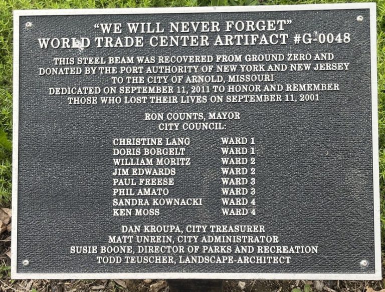 CITY OF ARNOLD “WE WILL NEVER FORGET” MEMORIAL PLAQUE