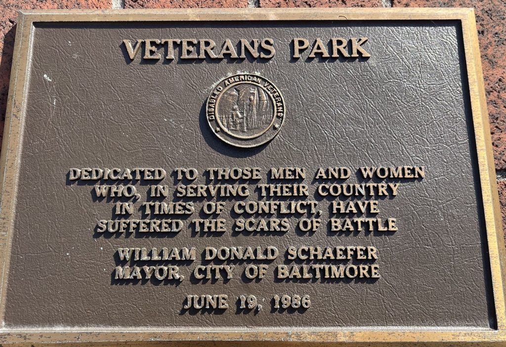 CITY OF BALTIMORE VETERANS PARK MEMORIAL PLAQUE