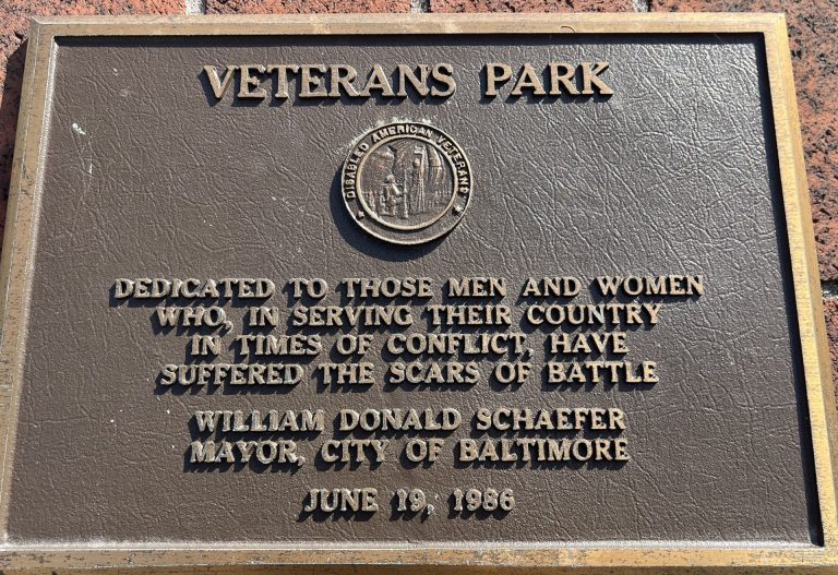 CITY OF BALTIMORE VETERANS PARK MEMORIAL PLAQUE