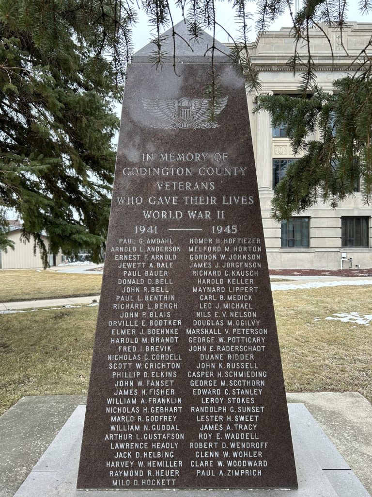 CODINGTON COUNTY SUPREME SACRIFICE WAR VETERANS MEMORIAL SIDE B