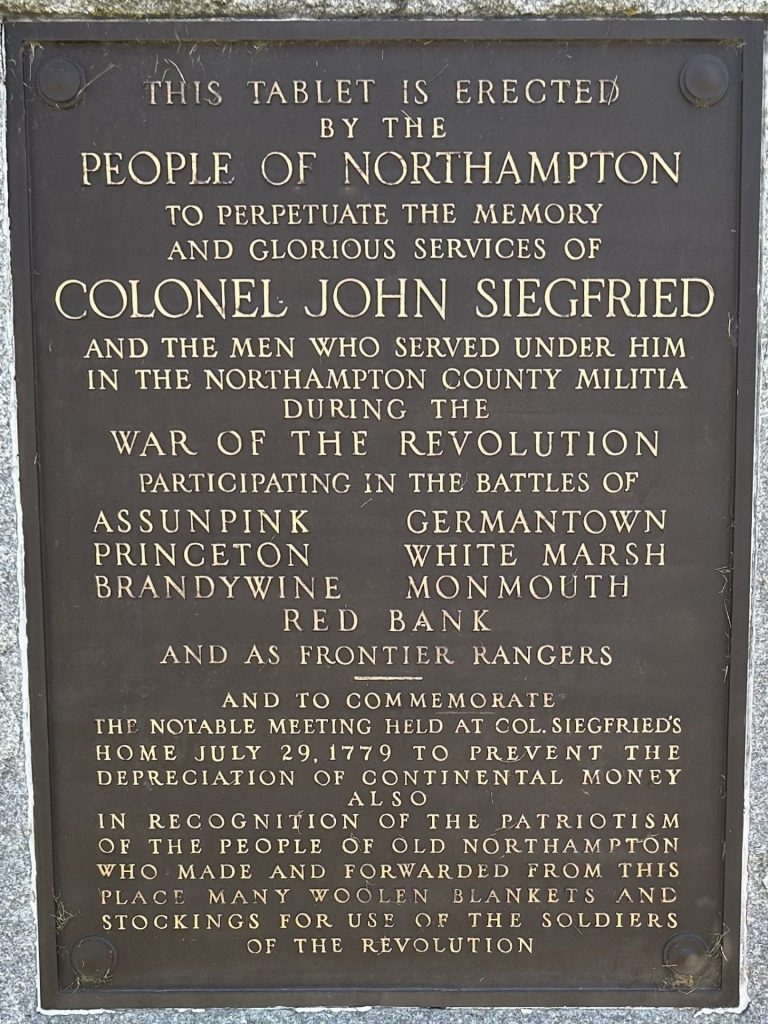 COLONEL JOHN SIEGFRIED REVOLUTIONARY WAR MEMORIAL PLAQUE