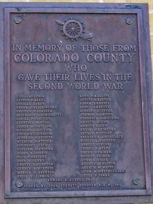 COLORADO COUNTY SECOND WORLD WAR MEMORIAL PLAQUE