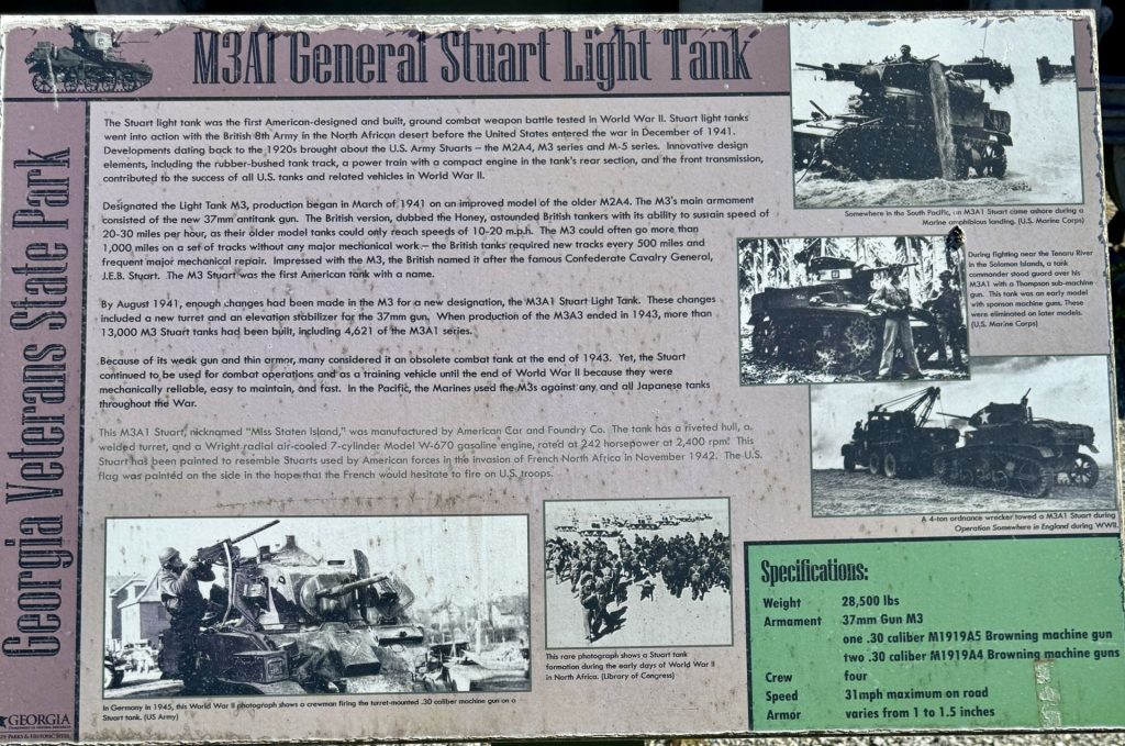 CORDELE M3A1 GENERAL STUART LIGHT TANK MEMORIAL PLAQUE