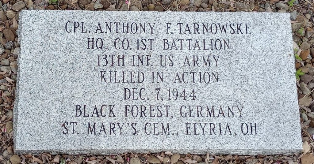 CPL. ANTHONY F. TARNOWSKE WAR MEMORIAL STONE