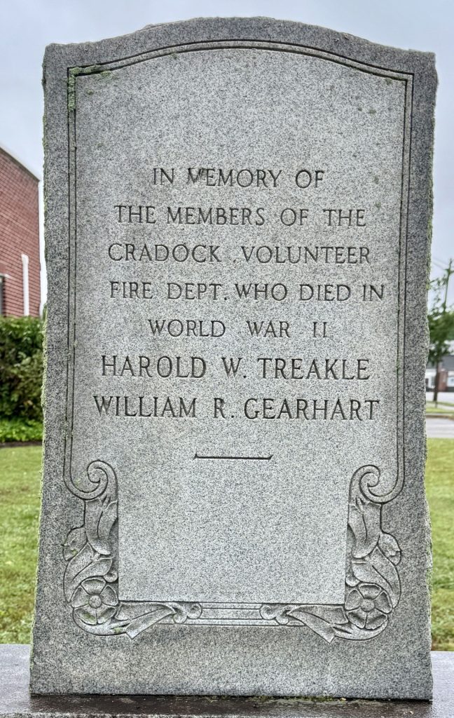 CRADOCK VOLUNTEER FIRE DEPT WORLD WAR II SUPREME SACRIFICE