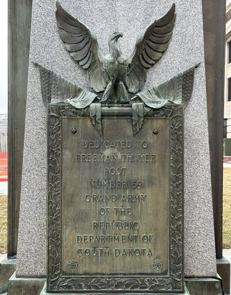 DEDICATED TO FREEMAN THAYER POST NUMBER 59 GAR MEMORIAL PLAQUE A