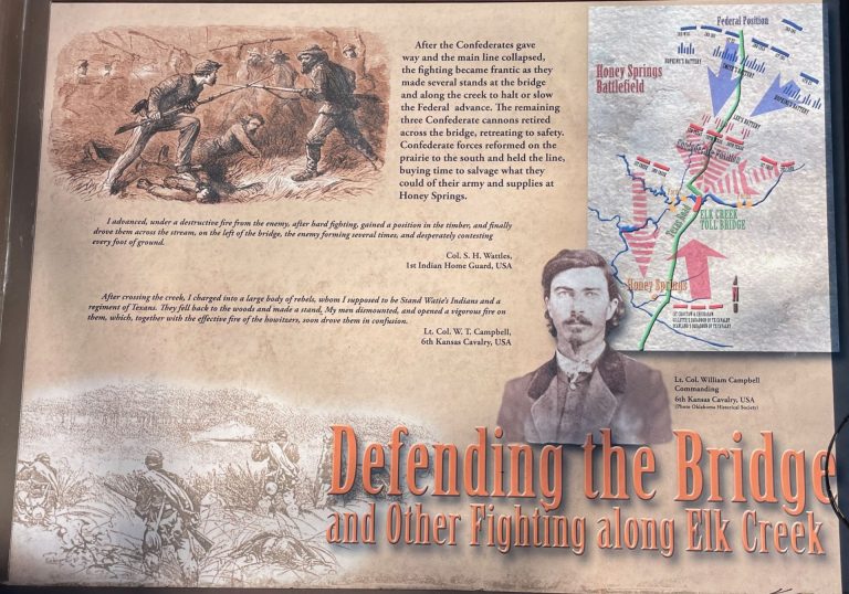 DEFENDING THE BRIDGE HONEY SPRINGS BATTLEFIELD MEMORIAL PANEL
