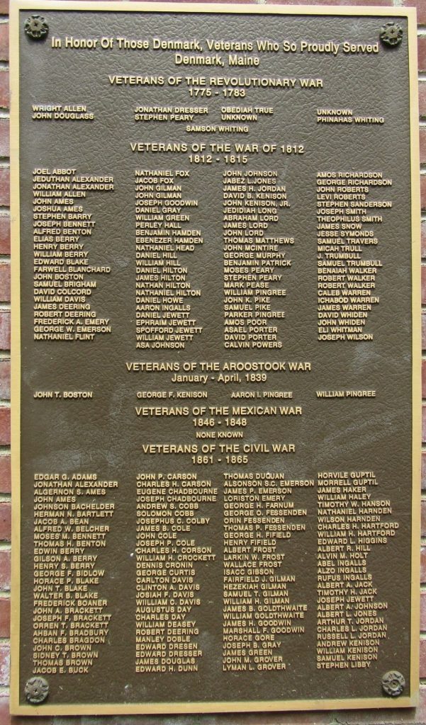 DENMARK, MAINE WAR VETERANS MEMORIAL PLAQUE A