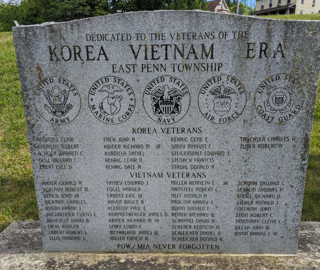EAST PENN TOWNSHIP KOREA VIETNAM ERA WAR MEMORIAL
