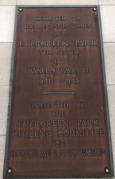 EVERGREEN PARK WAR VETERANS MEMORIAL PLAQUE A
