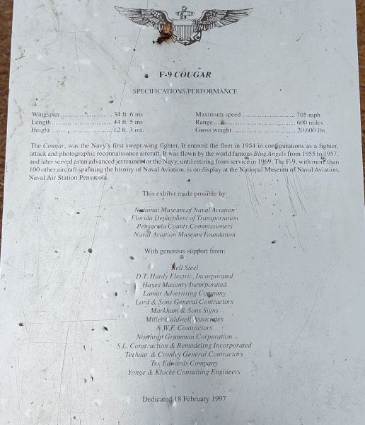 F-9 COUGAR MEMORIAL AIRCRAFT PLAQUE