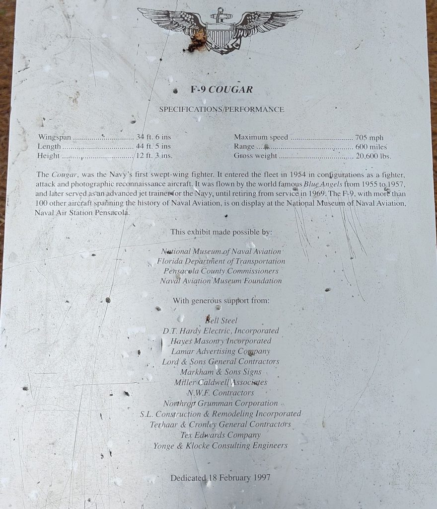 F-9 COUGAR MEMORIAL AIRCRAFT PLAQUE