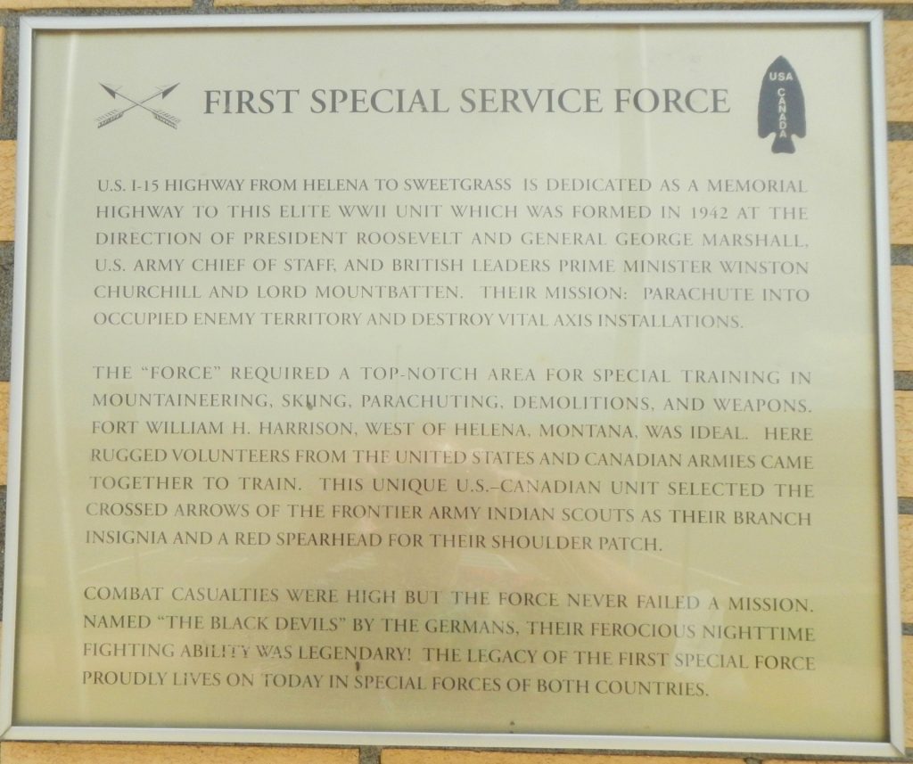 FIRST SPECIAL SERVICE FORCE WAR MEMORIAL PLAQUE