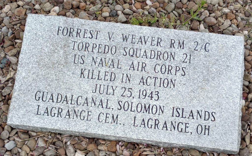 FOREST V. WEAVER RM 2/C WAR MEMORIAL STONE