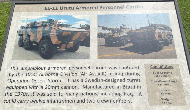 FORT CAMPBELL EE-11 URUTU ARMORED PERSONNEL CARRIER WAR MEMORIAL PANEL