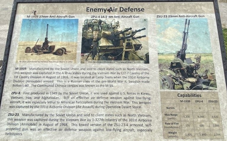FORT CAMPBELL ENEMY AIR DEFENSE WAR MEMORIAL PANEL