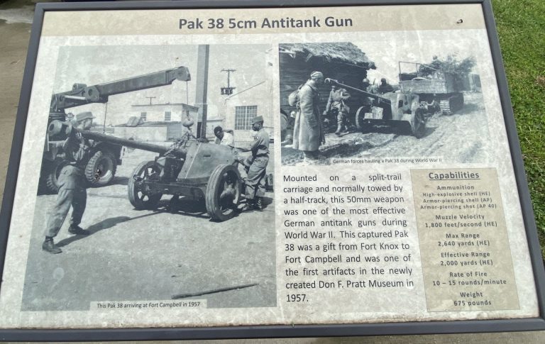 FORT CAMPBELL PAK 38 5CM ANTITANK GUN MEMORIAL PANEL