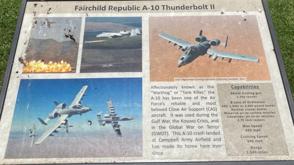 FORT CAMPBELL REPUBLIC A-10 THUNDERBOLT II WAR MEMORIAL AIRCRAFT PANEL