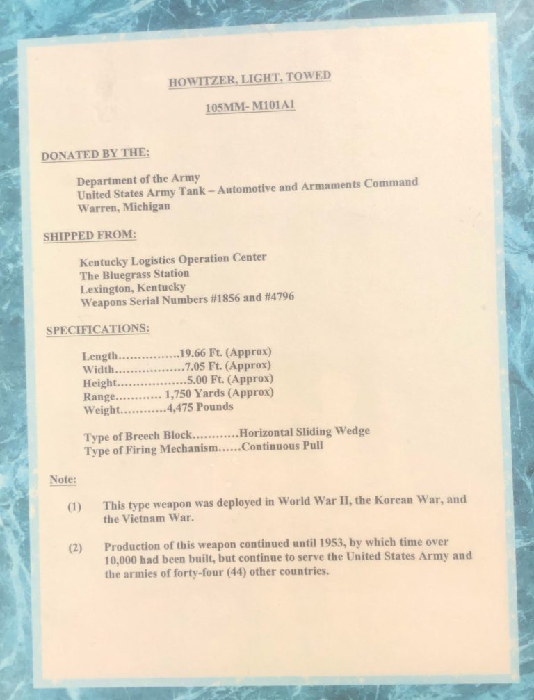 FRANKLIN PARK VETERANS MEMORIAL CANNON PLAQUE