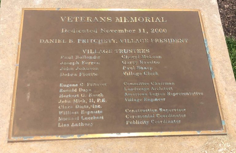 FRANKLIN PARK VETERANS MEMORIAL PLAQUE
