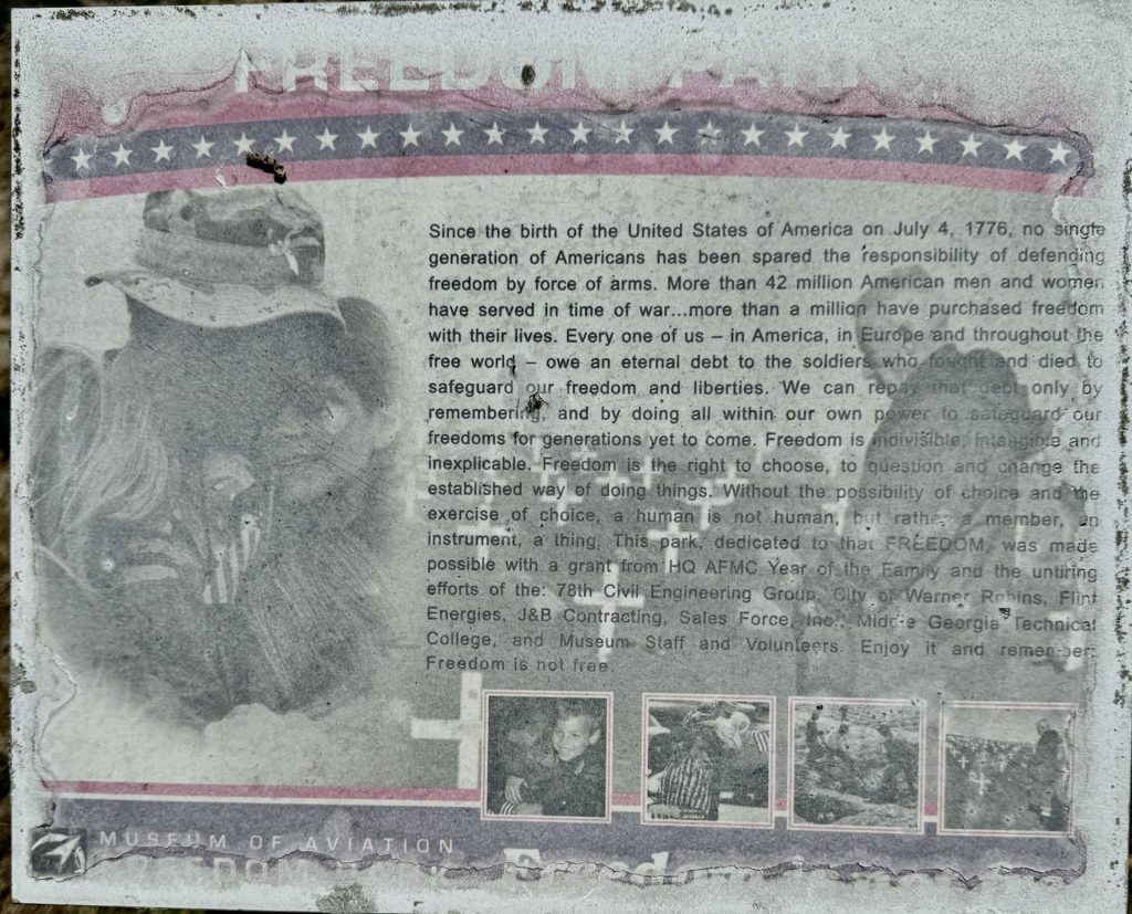 FREEDOM PARK WAR MEMORIAL PLAQUE