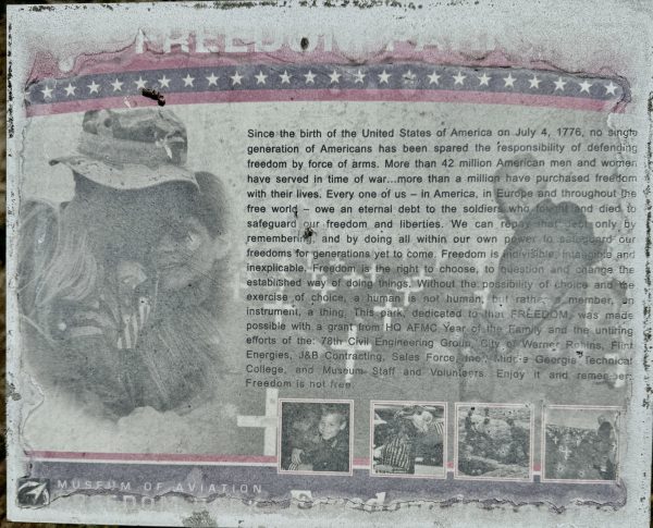 FREEDOM PARK WAR MEMORIAL PLAQUE