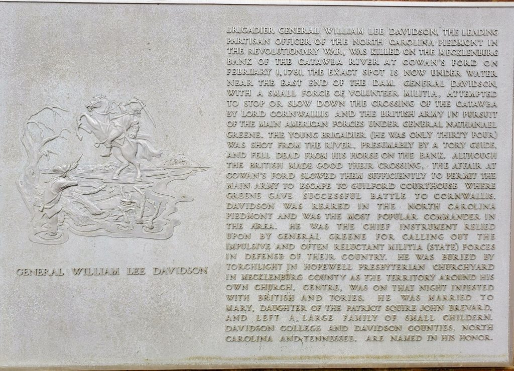 GENERAL WILLIAM LEE DAVIDSON REVOLUTIONARY WAR MEMORIAL PLAQUE