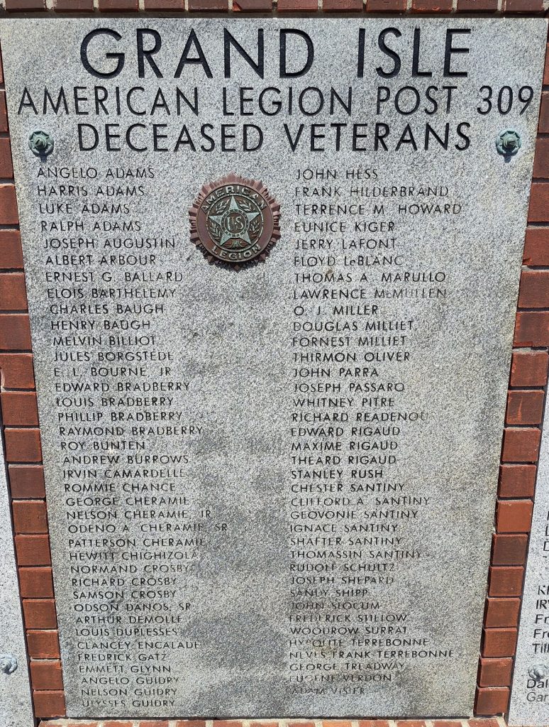 GRAND ISLE AMERICAN LEGION POST 309 DECEASED VETERANS MEMORIAL PLAQUE A