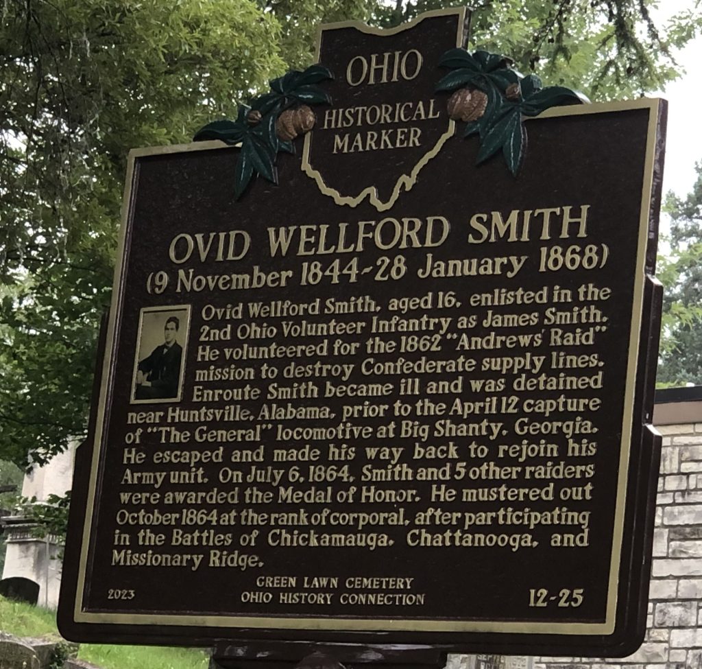 GREEN LAWN CEMETERY OVID WELLFORD SMITH MEDAL OF HONOR MARKER