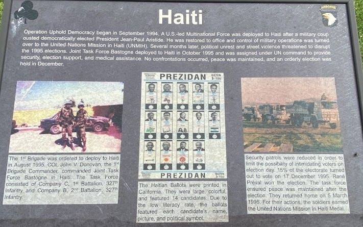 HAITI AIRBORNE PEACE KEEPING MEMORIAL PANEL