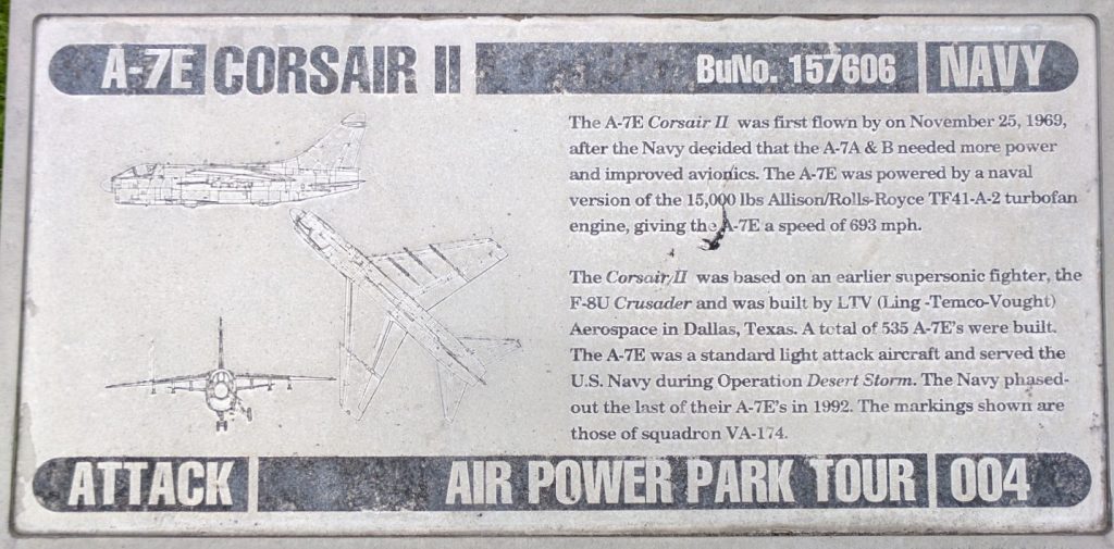 HAMPTON A-7E CORSAIR II MEMOIAL AIRCRAFT PLAQUE