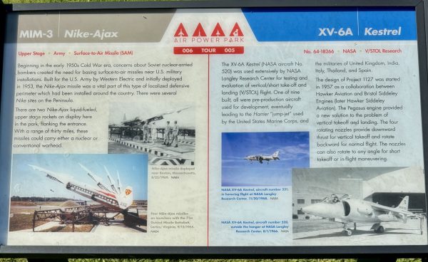 HAMPTON MIM-3 NIKE-AJAX AND XV-6A KESTREL MEMORIAL PANEL