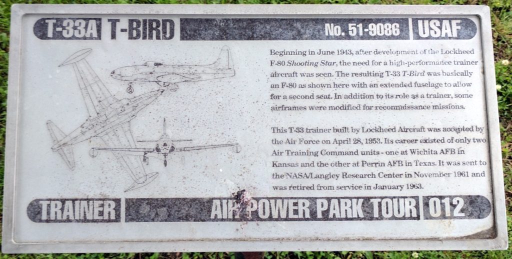 HAMPTON T-33A T-BIRD MEMORIAL AIRCRAFT PLAQUE