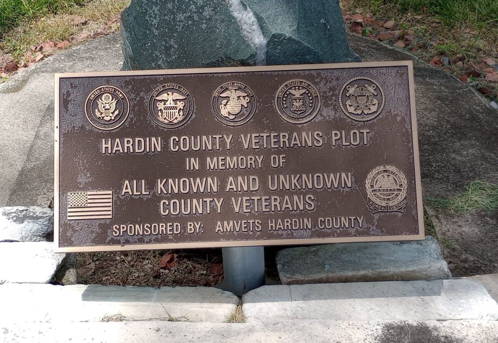 HARDIN COUNTY KNOWN AND UNKNOWN COUNTY VETERANS MEMORIAL PLAQUE
