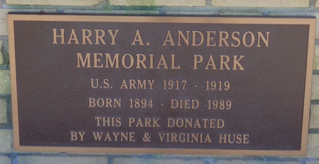 HARRY A. ANDERSON MEMORIAL PARK PLAQUE