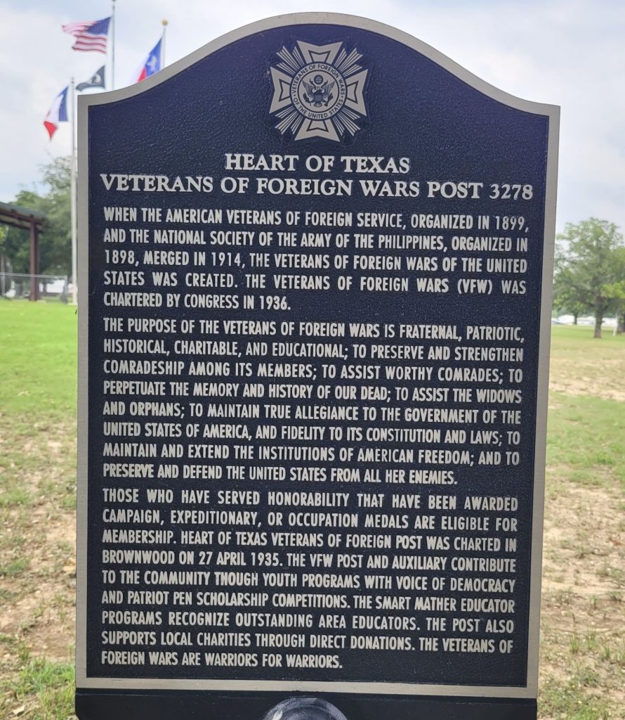 HEART TEXAS VETERANS OF FOREIGN WARS POST 3278 MEMORIAL MARKER