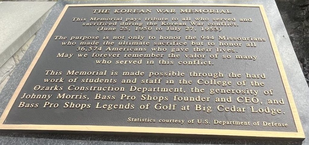 HOLLISTER THE KOREAN WAR MEMORIAL PLAQUE