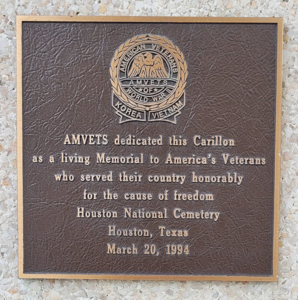 HOUSTON NATIONAL CEMETERY AMVETS CARILLON WAR MEMORIAL PLAQUE